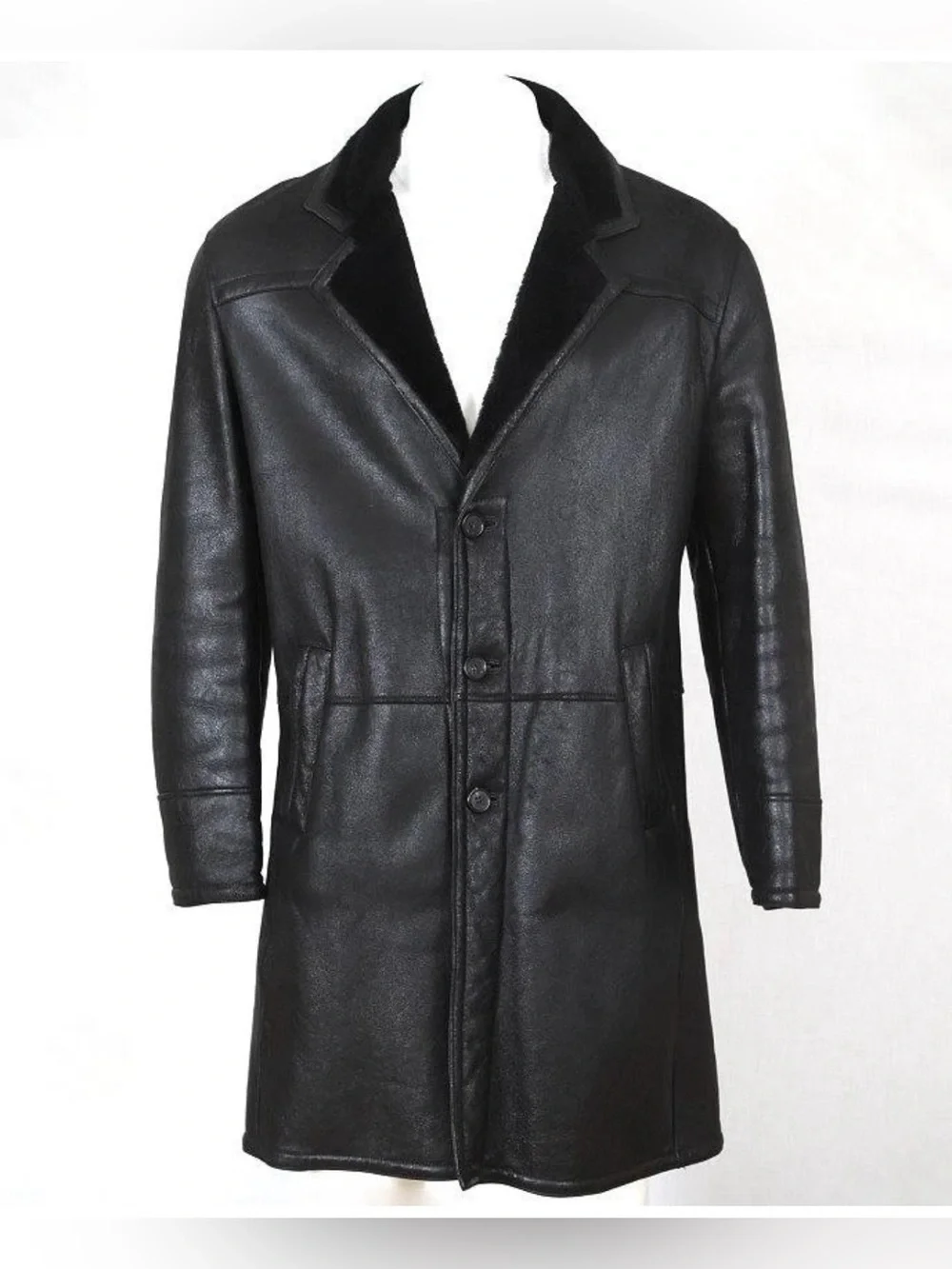 Prada Black Shearling Leather winter business casual Coat XL